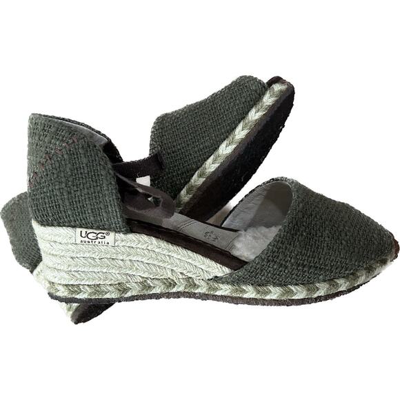 UGG Australia Mar Green Suede Espadrille Wedge Heels With Ankle Tie Size US 9 - Picture 3 of 11